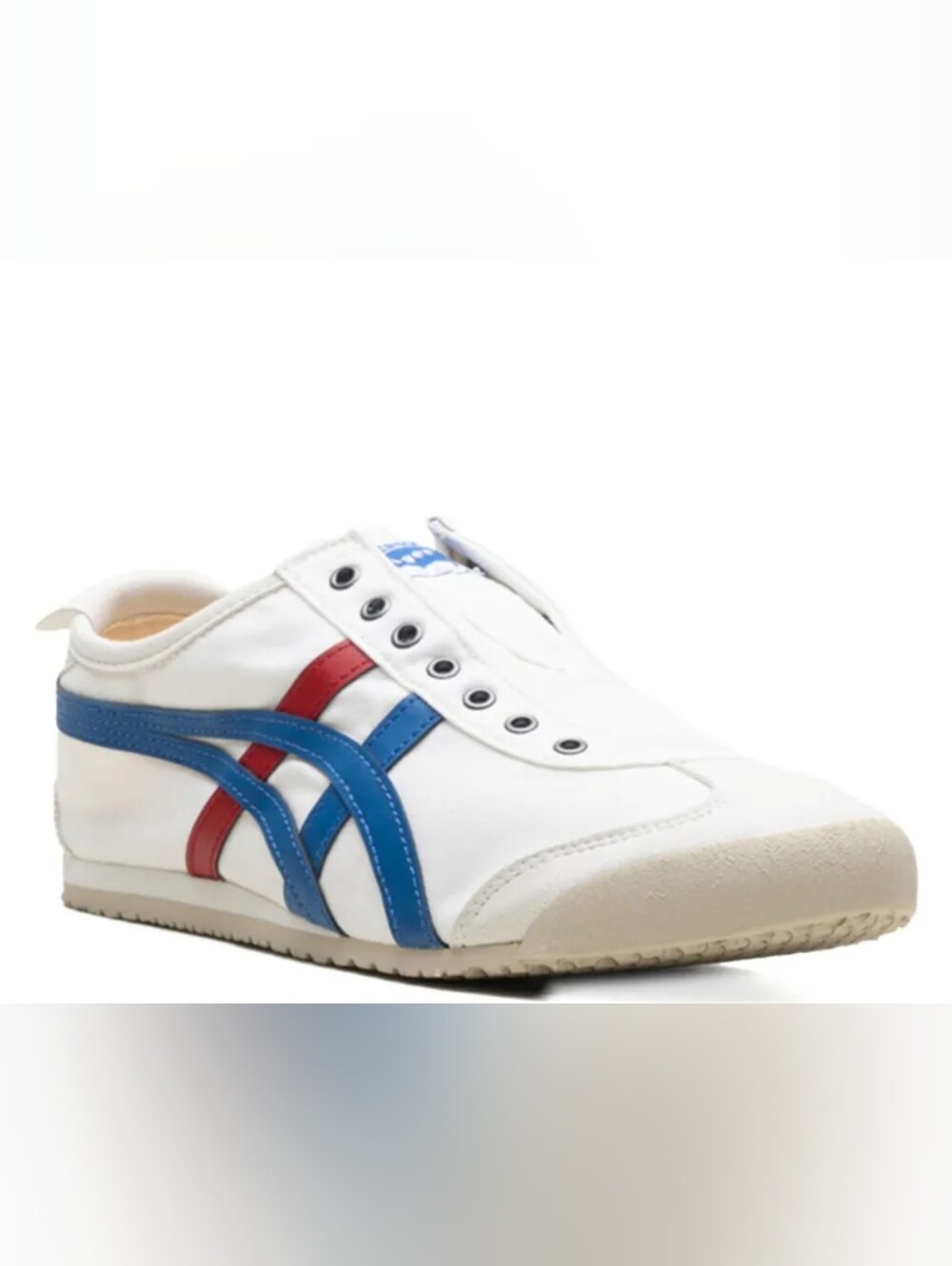 Onitsuka Tiger by Asics White Sneakers with Blue and Red Stripes